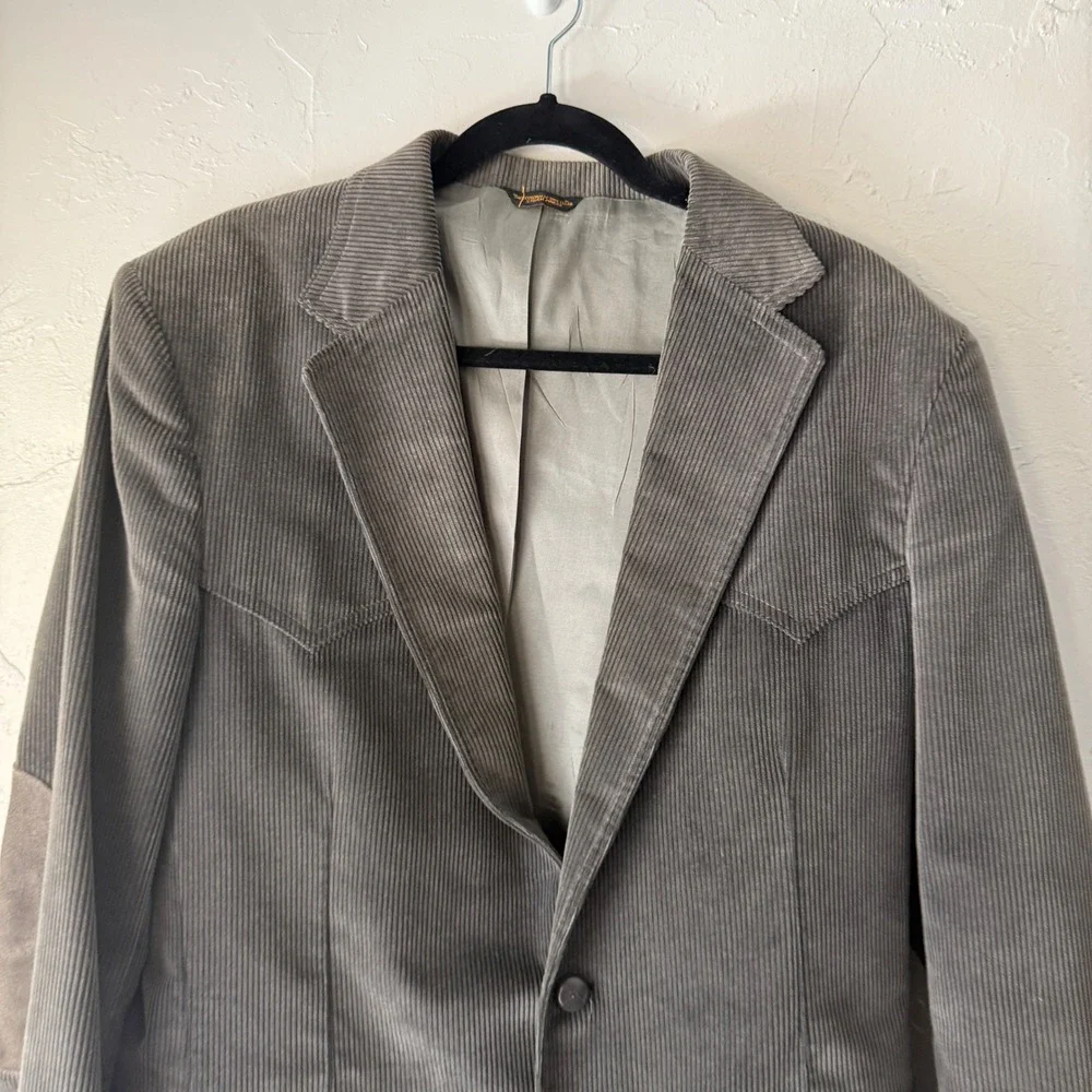 Vintage 70s Levi's Western Wear Corduroy Sport Coat Jacket Gray Mens 42L‎ Cowboy